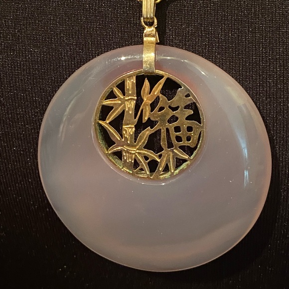 Lavender Jade Donut Bead with Gold Accent and Gold Chain - Picture 2 of 8